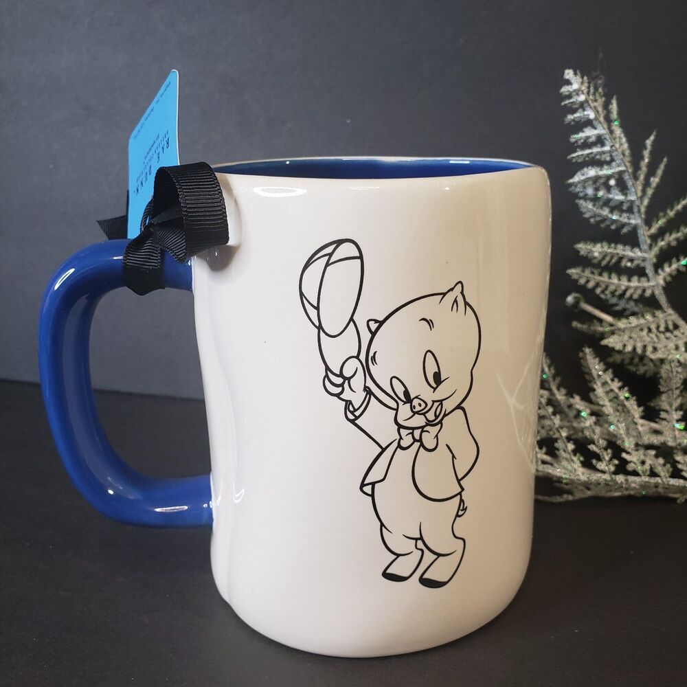 Adorable Rae Dunn Looney Tunes Collectible Porky Pig Stoneware Double Sided Mug